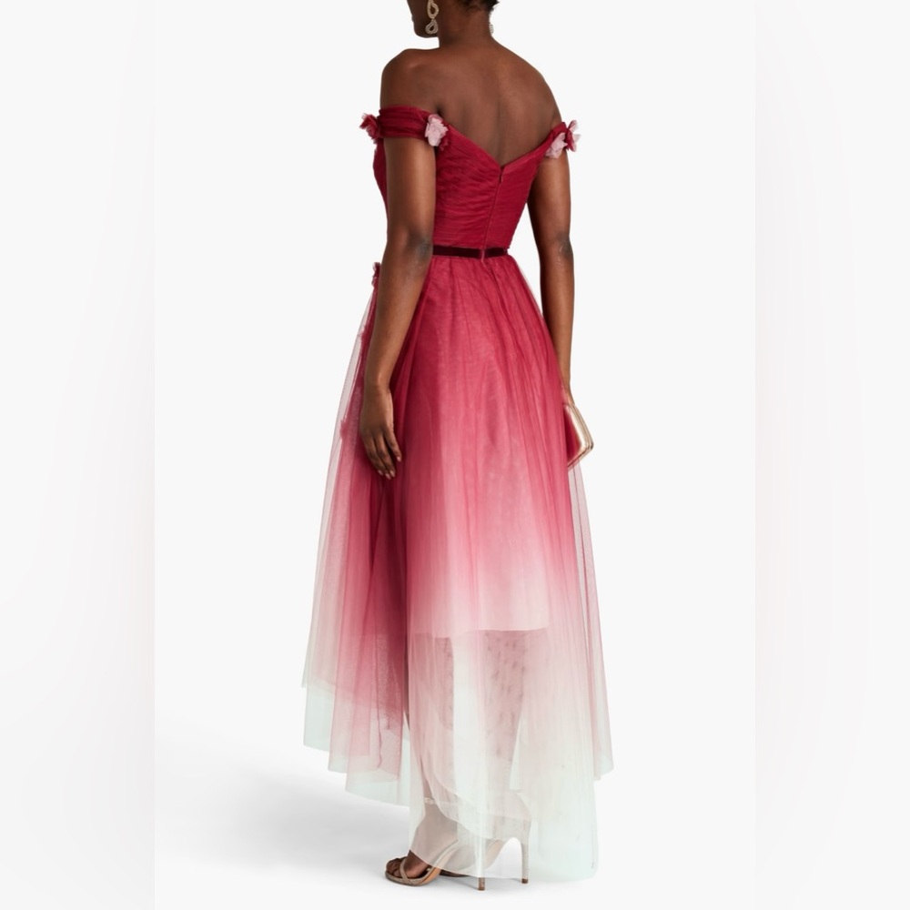 NWT MARCHESA NOTTE Off-the-shoulder appliquéd dégradé tulle gown. Size 10 - Picture 4 of 11